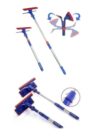 Teleskopik Mikrofiber Çift Taraflı Cam Silme Aparatı Çekçekli Silecek Pratik Teleskobik Silici