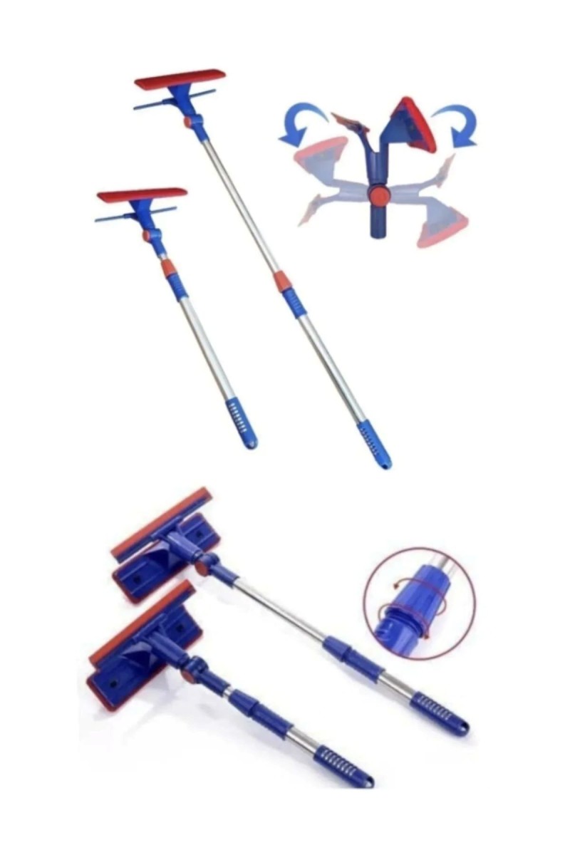 Teleskopik Mikrofiber Çift Taraflı Cam Silme Aparatı Çekçekli Silecek Pratik Teleskobik Silici