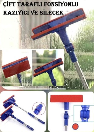 Teleskopik Mikrofiber Çift Taraflı Cam Silme Aparatı Çekçekli Silecek Pratik Teleskobik Silici