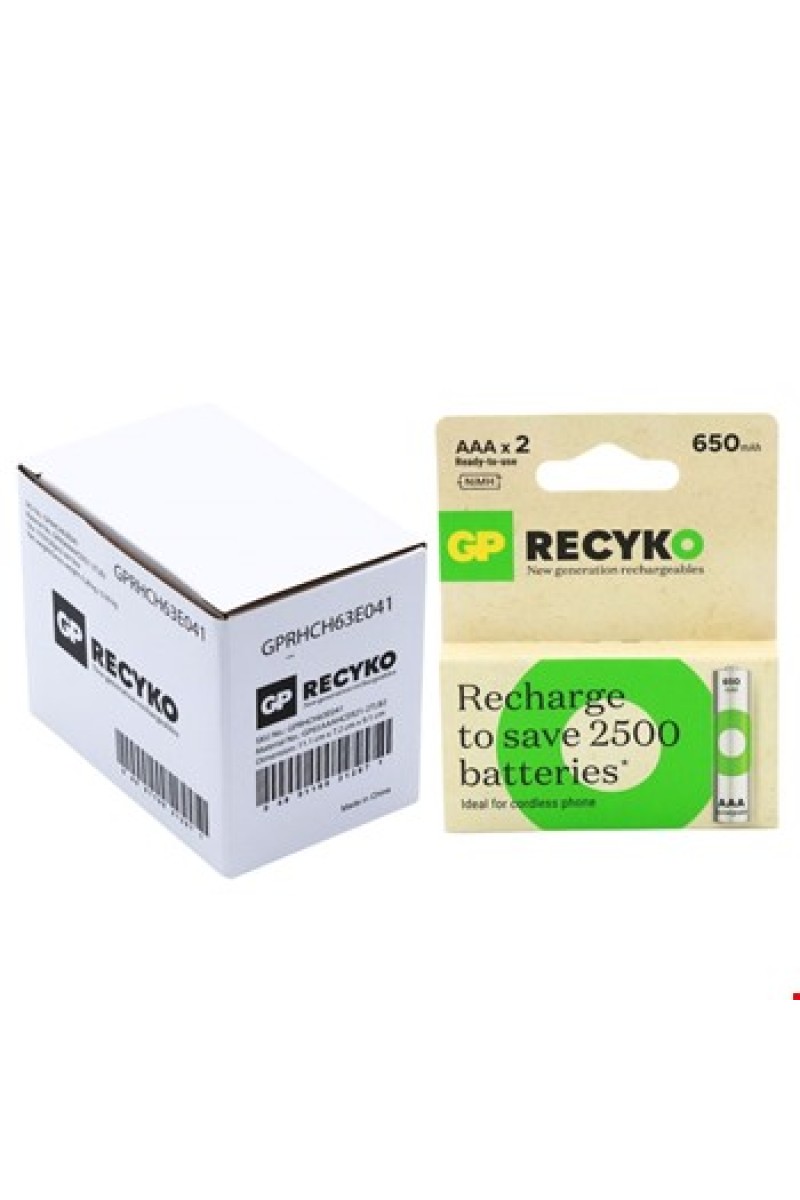 GP Recyko 650 Mah R03 AAA Şarj Edilebilir 2'li İnce Kalem Pil