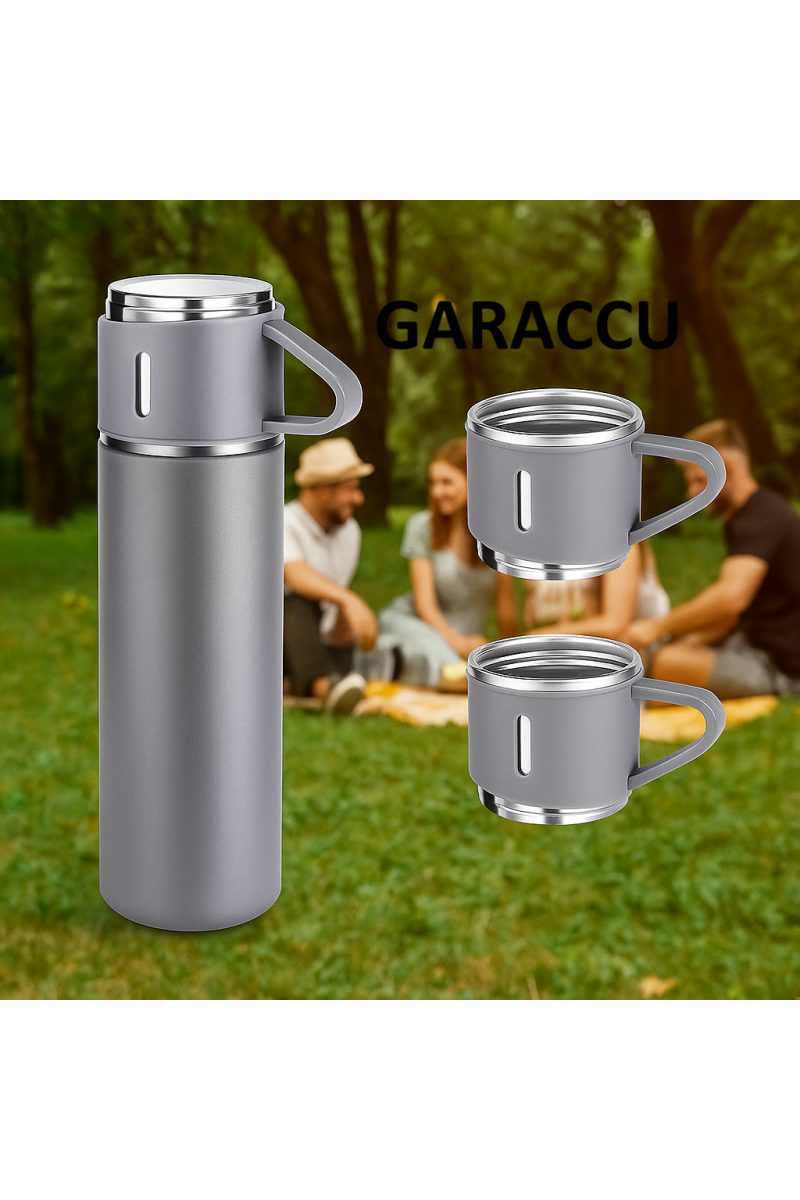 Microcase AL3678 Mavi 3 Bardaklı Paslanmaz Çelik 500 ml Sıcak Soğuk Tutan Çay Kahve Su Termosu