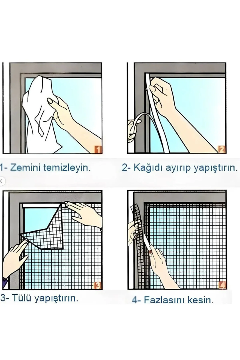  Dayanıklı Kolay Kullanım Yapışkanlı Cırt Cırtlı Tek Kanat Pencere Sineklik - 75x125