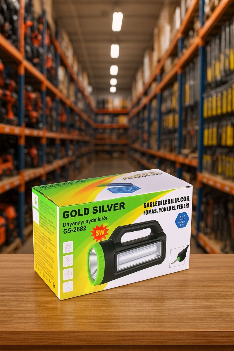 Gold Silver GS-2682 5W Led Şarj Edilebilir Çok Fonksiyonlu El Feneri