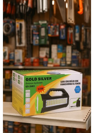Gold Silver GS-2683 10W Led Şarj Edilebilir Çok Fonksiyonlu El Feneri