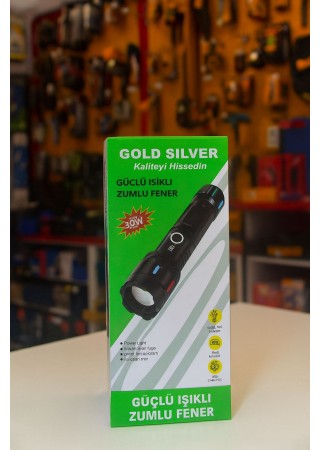 Gold Silver GS-4200 Çelik Kasa Zoom Özellikli USB Şarjlı El Feneri