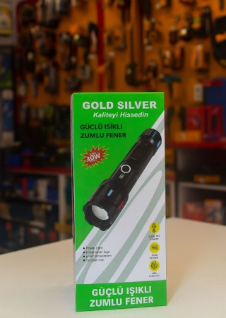 Gold Silver GS-4200 Çelik Kasa Zoom Özellikli USB Şarjlı El Feneri