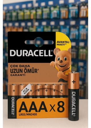 Duracell LR03-MN2400 8'li Alkalin AAA İnce Kalem Pil