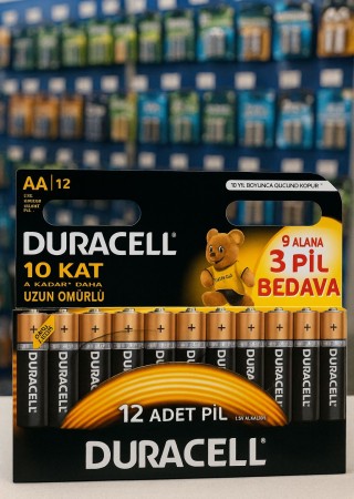 Duracell Alkalin AA 12'li Kartela Kalem Pil