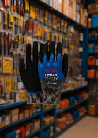 Beybi  Nitril Double Mikro Kaplı Mavi Siyah Eldiven NO:10