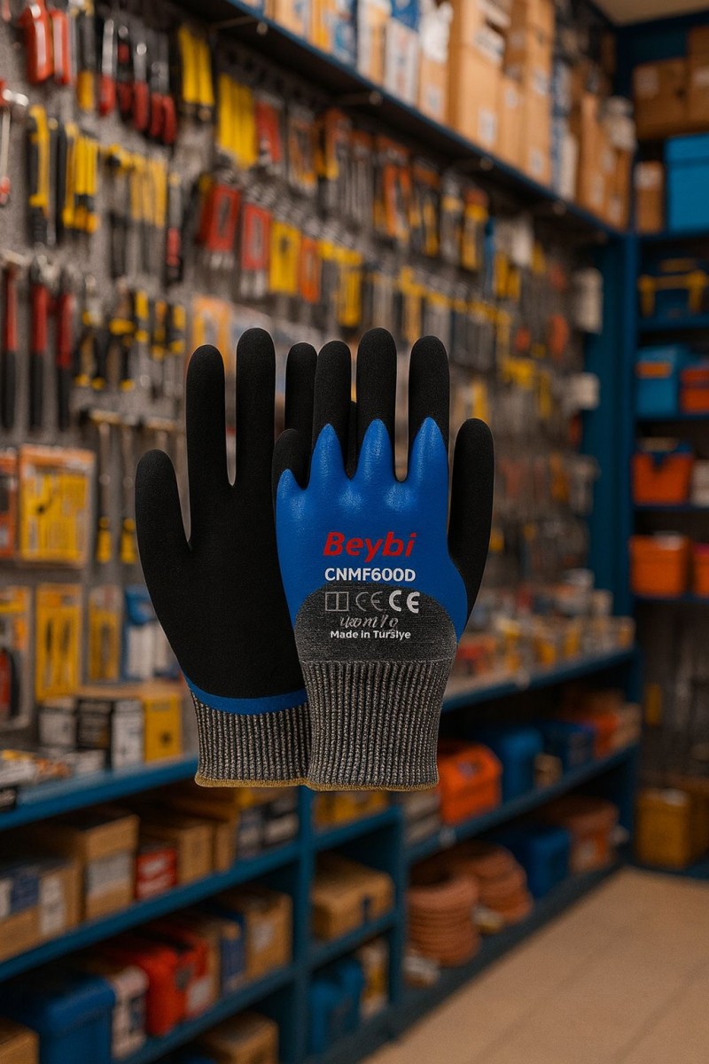 Beybi  Nitril Double Mikro Kaplı Mavi Siyah Eldiven NO:10