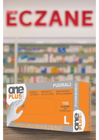 Oneplus Eldiven  Muayene Latex Beyaz  L - Large Pudralı