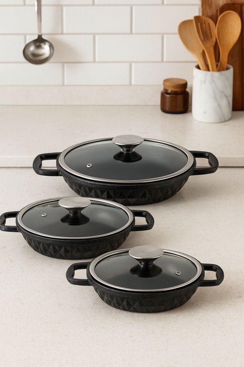 Taç TAC-8029 Bella Döküm 18-20-22 cm 3'lü Siyah Sahan Seti