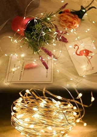 Buffer Sarı 5 m Peri Led Işık Pilli Aydınlatma Şerit Saçak Spot Süsleme