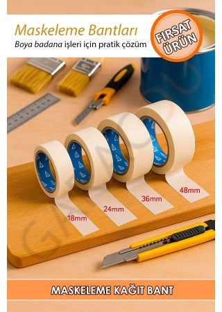 Maskeleme Boya Bandı Kağıt Bant 24 Mm Genişlik - 25 Metre - 1 Adet