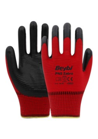 Beybi Zebra Kırmızı Nitril İş Eldiveni no 9