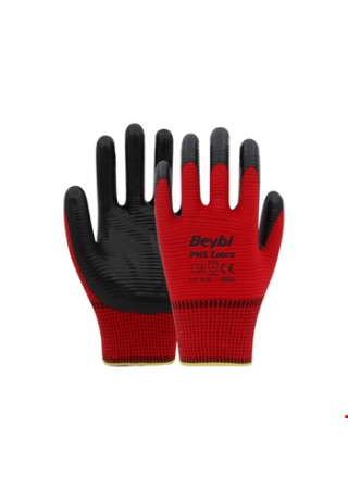 Beybi Zebra Kırmızı Nitril İş Eldiveni no 9