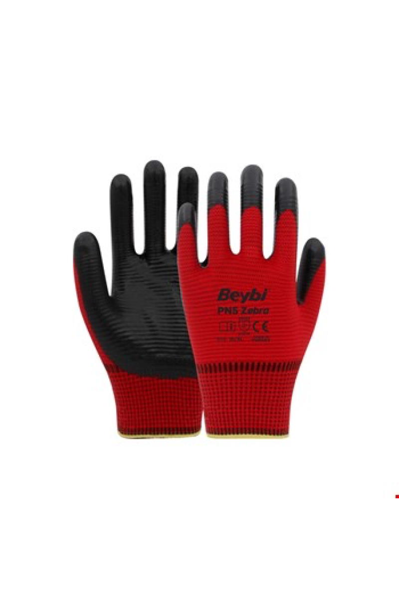 Beybi Zebra Kırmızı Nitril İş Eldiveni no 9