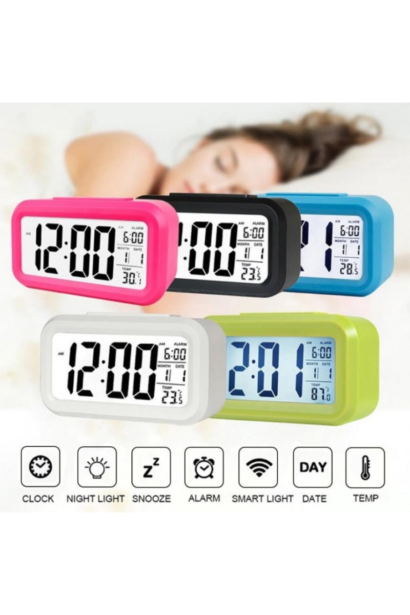 Smart Işıklı Sensörlü Termometreli Alarmlı Dijital Masa Saati