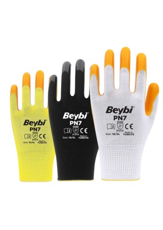 Beybi PN7 Polyester Örme NO:10 Nitril Eldiven