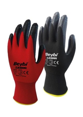 Beybi Zebra Kırmızı Nitril İş Eldiveni