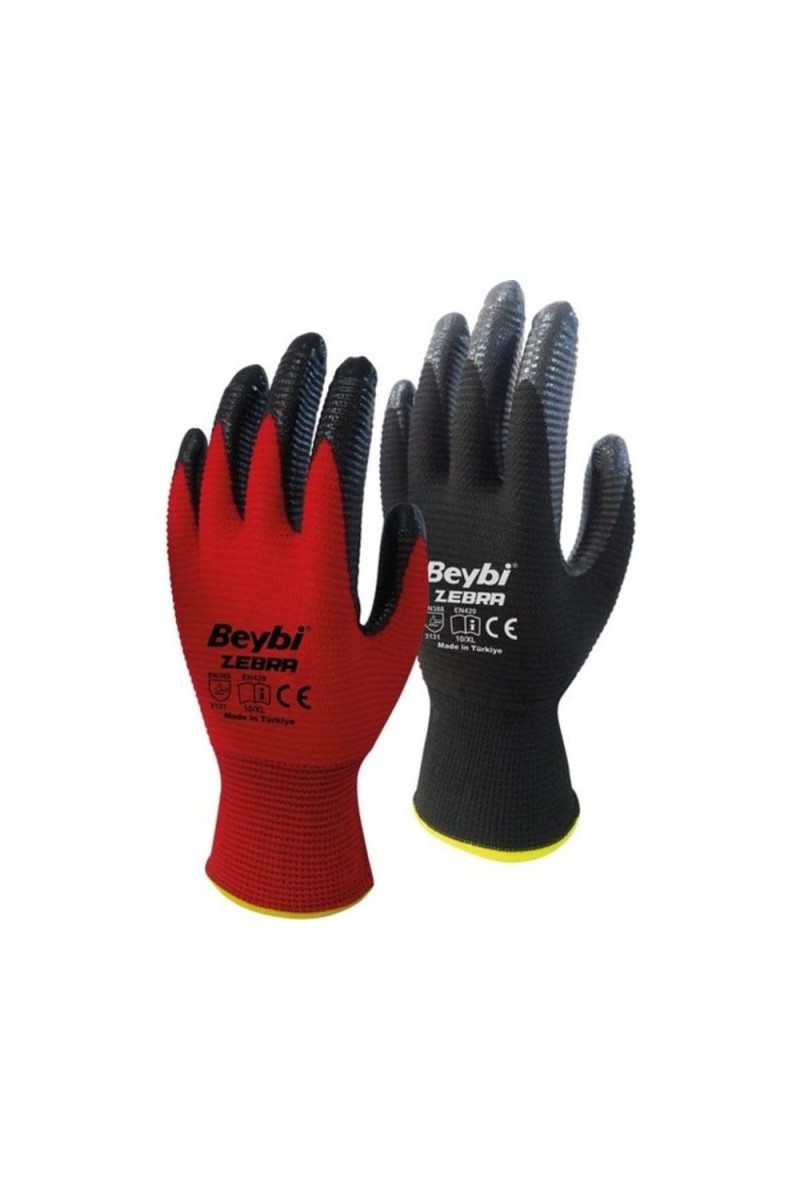 Beybi Zebra Kırmızı Nitril İş Eldiveni