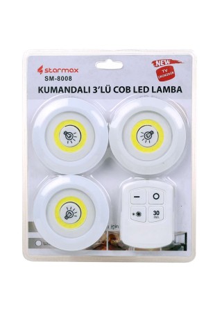 Starmax Kumandalı Pilli LED Lamba SM-8008 3'lü