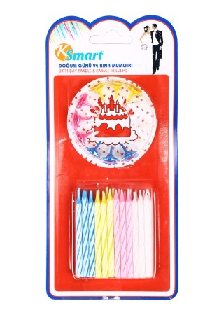 Bisepetim Rengarenk Mumlu Beyaz Happy Birthday Yazılı 12 Adet Doğum Günü Mumu