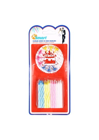 Bisepetim Rengarenk Mumlu Beyaz Happy Birthday Yazılı 12 Adet Doğum Günü Mumu