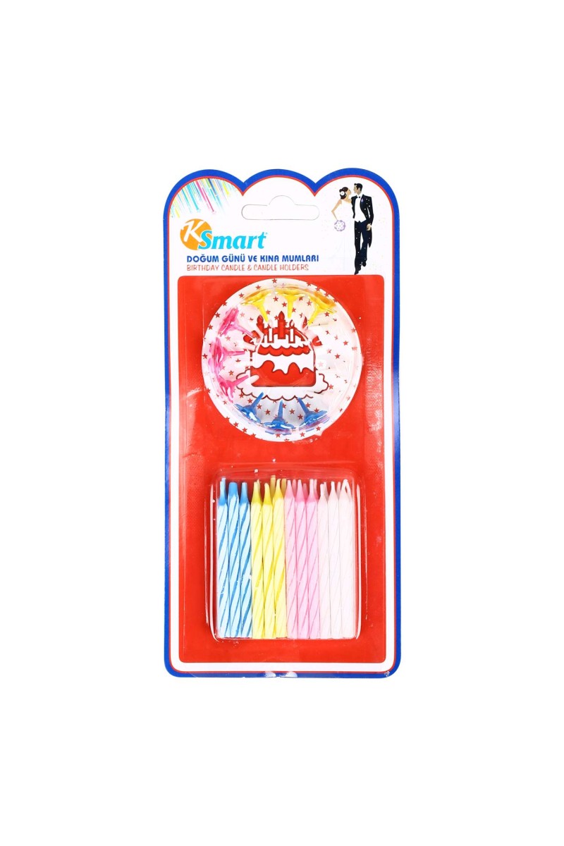 Bisepetim Rengarenk Mumlu Beyaz Happy Birthday Yazılı 12 Adet Doğum Günü Mumu