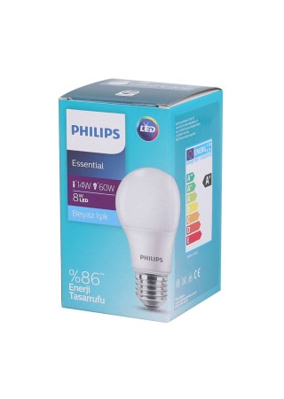 Philips Essential 8W-60W E27 6500K 230V Beyaz Işık Led Ampul