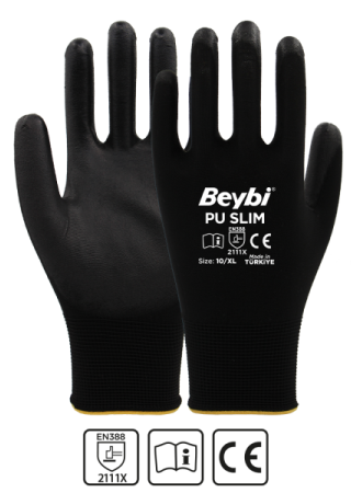 Beybi Pu Touch 12 Çift 8 Numara Siyah İş Eldiveni