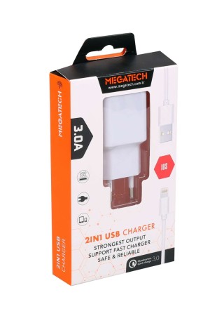 Megatech Telefon Şarj Cihazı Set İphone 3A Hızlı Şarj