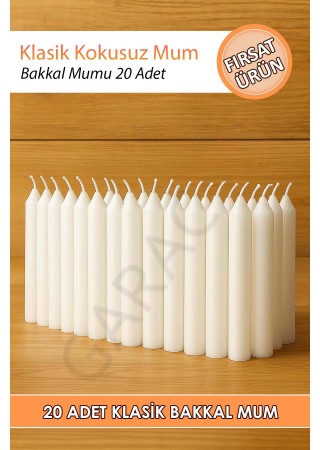Klasik Kokusuz Bakkal Mum Dilek Mumu 20 Adet (10 CM)