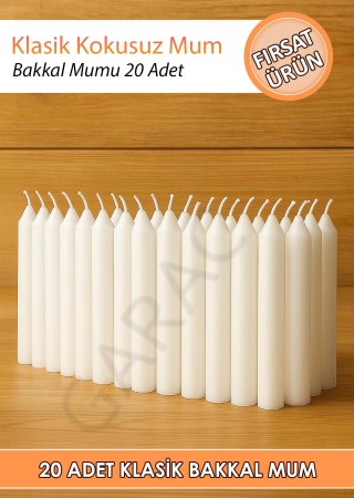Klasik Kokusuz Bakkal Mum Dilek Mumu 20 Adet (10 CM)