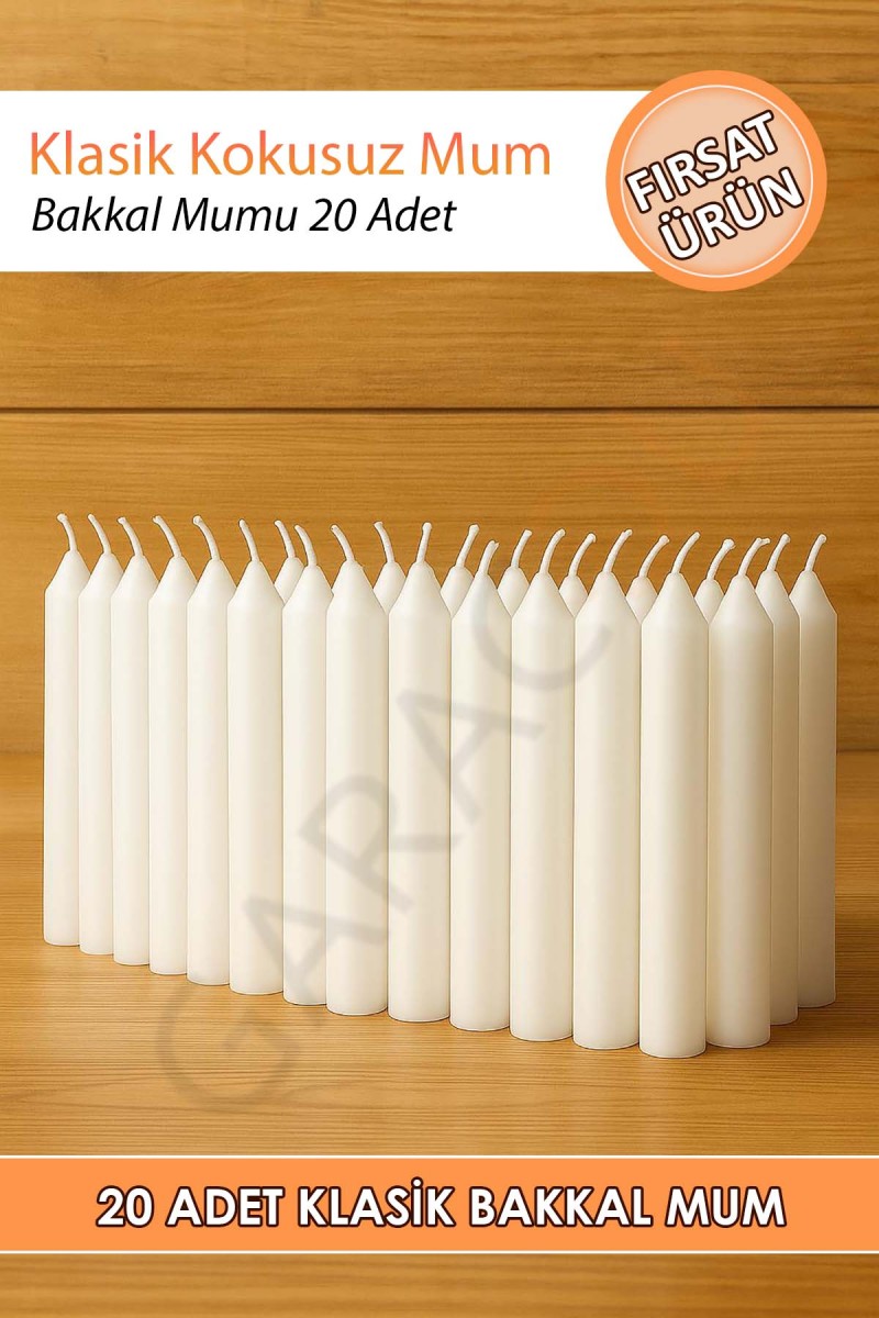 Klasik Kokusuz Bakkal Mum Dilek Mumu 20 Adet (10 CM)