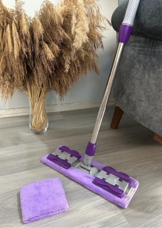 Metanova Mor Mandallı / Kıskaçlı Istediğin Bezi Tak Yer Duvar Cam Silme Mopu (Mikrofiber Yedek Bezli)