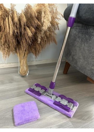 Mor-yeşil Mandallı / Kıskaçlı Istediğin Bezi Tak Yer Duvar Cam Silme Mopu (MİKROFİBER YEDEK BEZLİ)