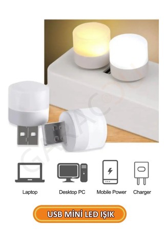 Usb İle Çalışan Taşınabilir Mini Led Işık, Usb Uyumlu Küçük Led Gece Lambası Beyaz 1 Adet
