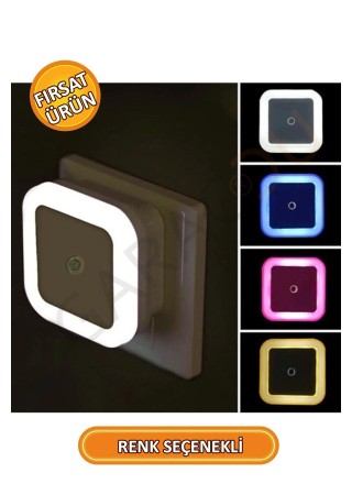 Karanlık Sensörlü Gece Lambası Tak Çalıştır Kare Pembe Işık PT-893