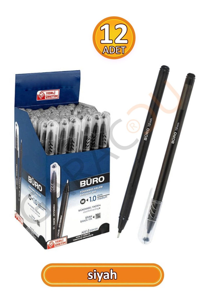 Büro 1.0 mm Kaliteli Siyah Tükenmez Kalem 12 Adet Büro 1.0 mm Kaliteli Siyah Tükenmez Kalem 12 Adet