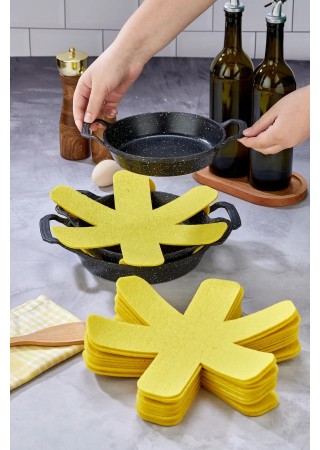 Tava Çizdirmez, Borcam Koruyucu, Keçeden Tencere Koruyucu, Keçeden Tencere Altlığı 3 Adet Sarı