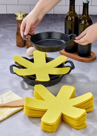 Tava Çizdirmez, Borcam Koruyucu, Keçeden Tencere Koruyucu, Keçeden Tencere Altlığı 3 Adet Sarı