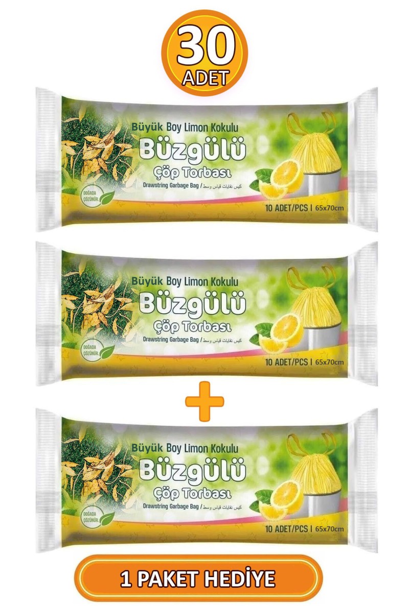 Büyük Boy 65x70 Cm Büzgülü Limon Kokulu Çöp Torbası 3 Paket - 30 Adet Çöp Poşeti Büyük Boy 65x70 Cm Büzgülü Limon Kokulu Çöp Torbası 3 Paket - 30 Adet Çöp Poşeti