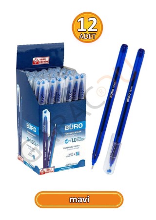 Büro 1.0 mm Kaliteli Mavi Tükenmez Kalem 12 Adet