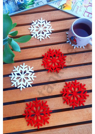 Yılbaşı Kar Tanesi Tasarımlı Bardak Altlığı, Kupa Bardak Altlığı 6 Adet