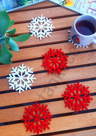 Yılbaşı Kar Tanesi Tasarımlı Bardak Altlığı, Kupa Bardak Altlığı 6 Adet