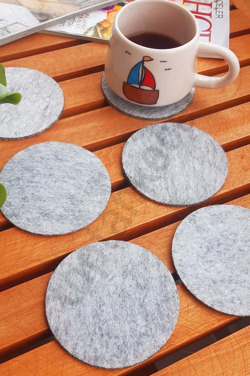 Şık Keçe Yuvarlak Bardak Altlıkları Gri 6'lı Set Şık Keçe Yuvarlak Bardak Altlıkları Gri 6'lı Set