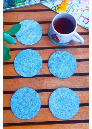 Şık Keçe Yuvarlak Bardak Altlıkları Gri 6'lı Set