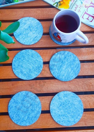 Şık Keçe Yuvarlak Bardak Altlıkları Gri 6'lı Set