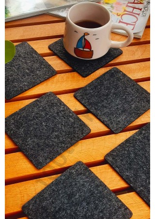 Şık Keçe Kare Bardak Altlıkları Antrasit 6'lı Set